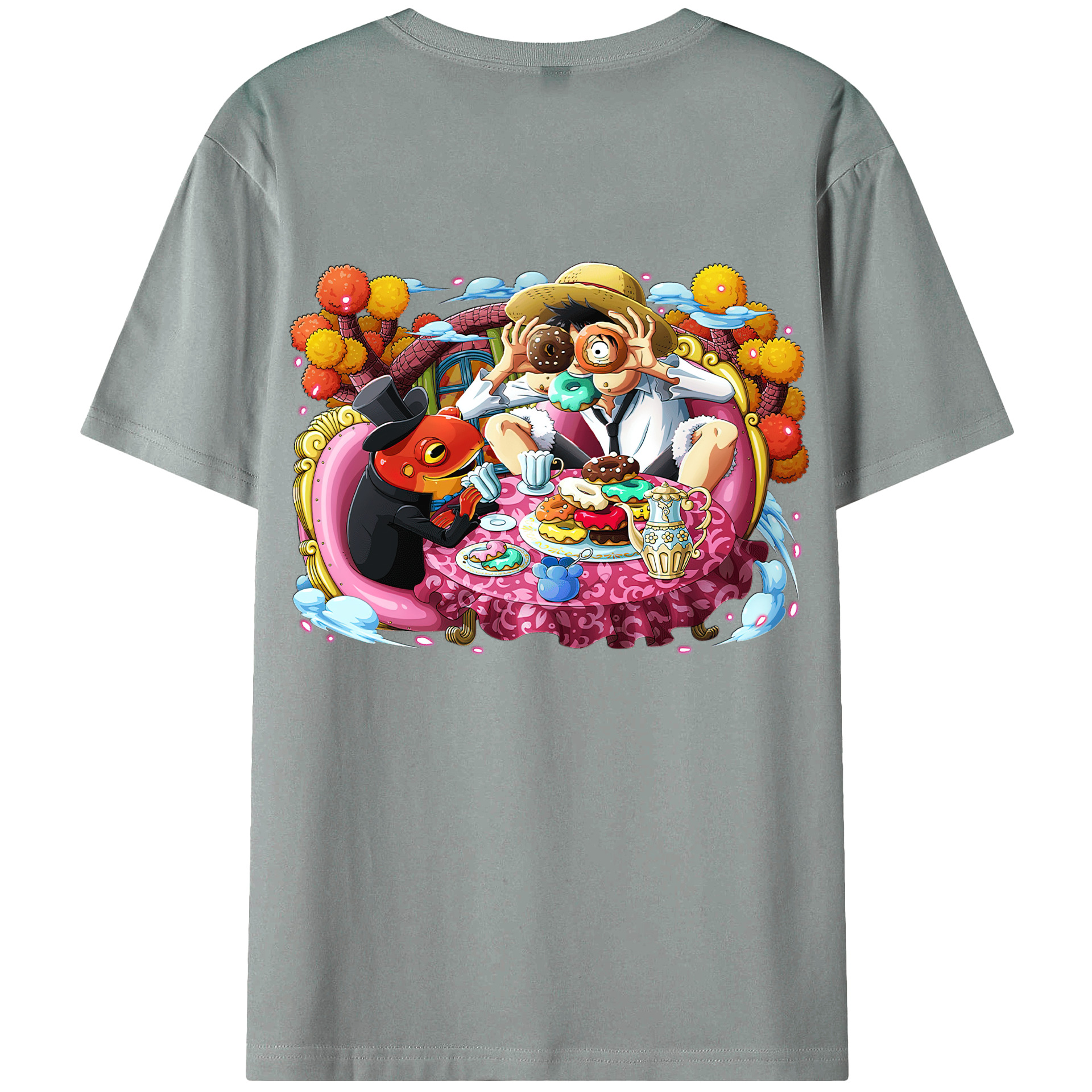 ワンピース モンキー・D・ルフィ ONE PIECE Monkey D. Luffy 綿100％ メンズ半袖Tシャツ（バックプリント） 通気性
